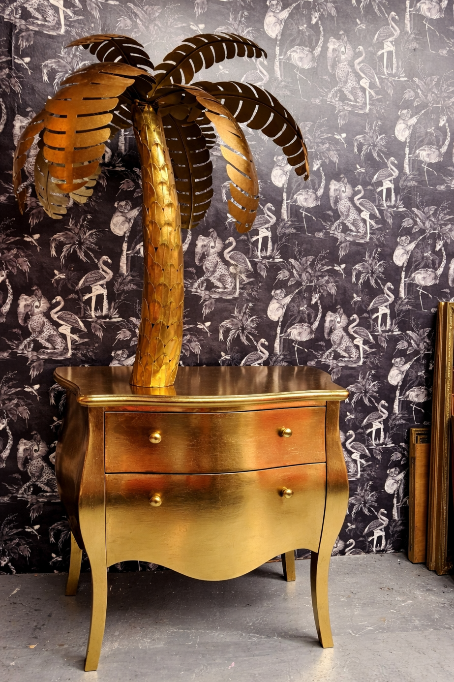 Gold palm tree dresser cabinet chest of drawers